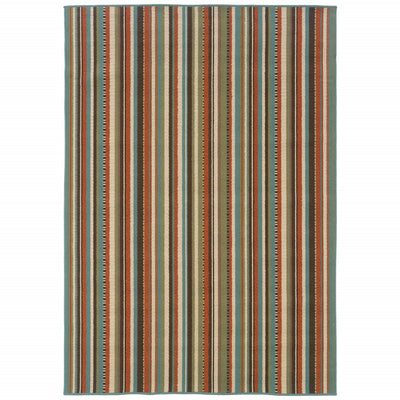 5’x8’ Green and Brown Striped Indoor Outdoor Area Rug