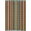 7’x10’ Green and Brown Striped Indoor Outdoor Area Rug