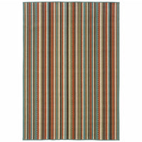 7’x10’ Green and Brown Striped Indoor Outdoor Area Rug