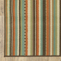 7’x10’ Green and Brown Striped Indoor Outdoor Area Rug