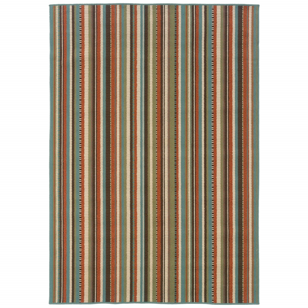 8’x11’ Green and Brown Striped Indoor Outdoor Area Rug