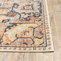 7’x10’ Blue and Orange Tribal Area Rug