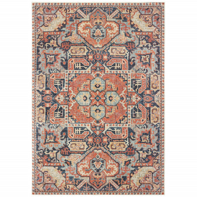 7’x10’ Blue and Orange Tribal Area Rug