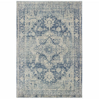 8’x11’ Ivory and Blue Oriental Area Rug