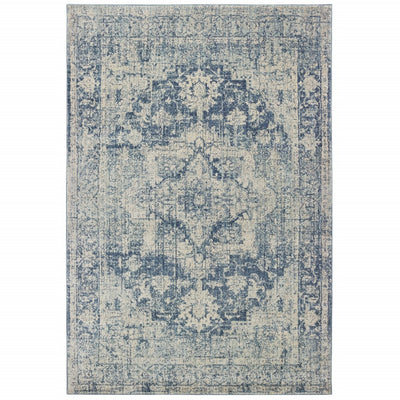8’x11’ Ivory and Blue Oriental Area Rug
