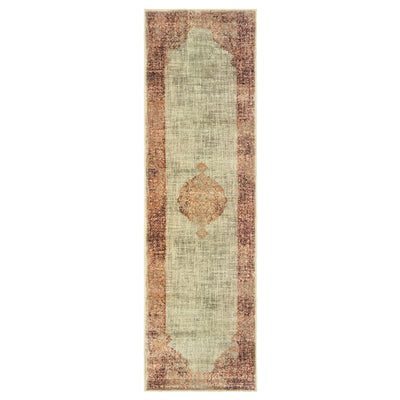 2’x8’ Ivory and Pink Medallion Runner Rug