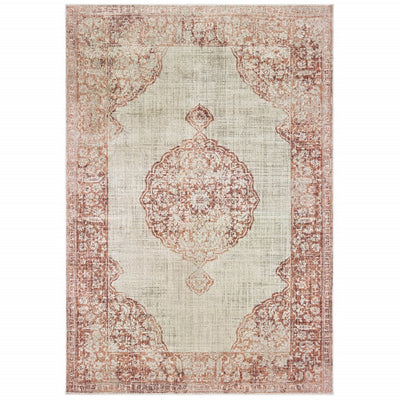 5’x8’ Ivory and Pink Medallion Area Rug