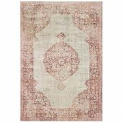 8’x11’ Ivory and Pink Medallion Area Rug