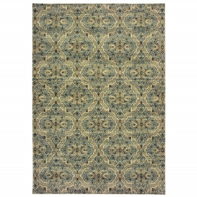 7’x10’ Ivory and Blue Geometric Area Rug