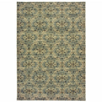 8’x11’ Ivory and Blue Geometric Area Rug