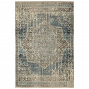 5’x8’ Blue and Ivory Medallion Area Rug
