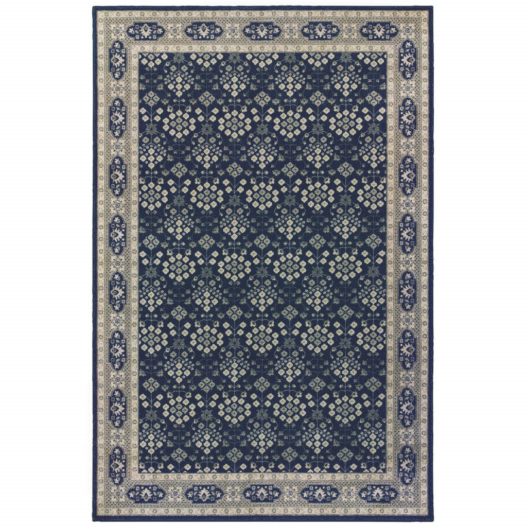 8’x11’ Navy and Gray Floral Ditsy Area Rug