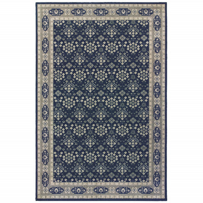 8’x11’ Navy and Gray Floral Ditsy Area Rug