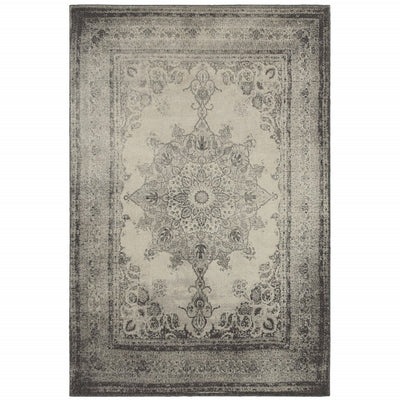 5’x8’ Ivory and Gray Pale Medallion Area Rug