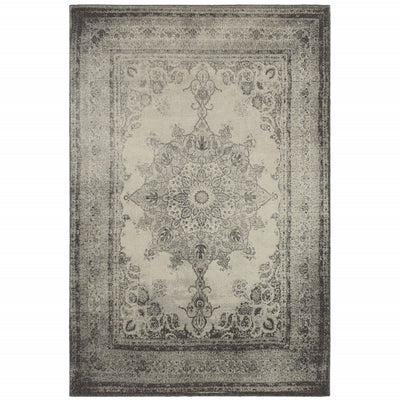 8’x11’ Ivory and Gray Pale Medallion Area Rug