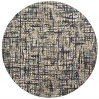 8’ Round Gray and Navy Abstract Area Rug