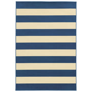 5’x8’ Blue and Ivory Striped Indoor Outdoor Area Rug