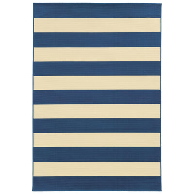 5’x8’ Blue and Ivory Striped Indoor Outdoor Area Rug