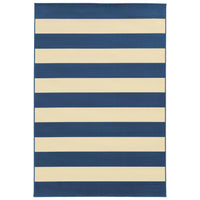 8’x11’ Blue and Ivory Striped Indoor Outdoor Area Rug