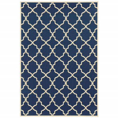 7’x10’ Blue and Ivory Trellis Indoor Outdoor Area Rug