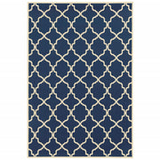 8’x11’ Blue and Ivory Trellis Indoor Outdoor Area Rug