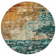 8’ Round Blue and Red Distressed Area Rug