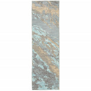 2’x8’ Blue and Gray Abstract Impasto Runner Rug
