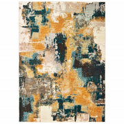 2’x3’ Blue and Gold Abstract Strokes Scatter Rug