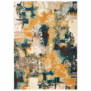 8’x11’ Blue and Gold Abstract Strokes Area Rug