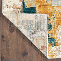 8’x11’ Blue and Gold Abstract Strokes Area Rug