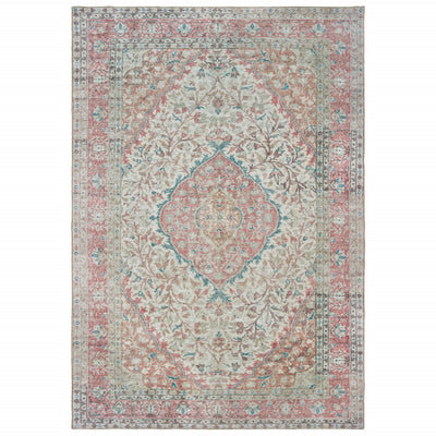 2’x3’ Ivory and Pink Oriental Scatter Rug