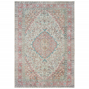 2’x3’ Ivory and Pink Oriental Scatter Rug