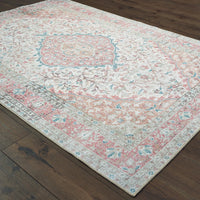4’x6’ Ivory and Pink Oriental Area Rug