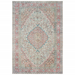 8’x10’ Ivory and Pink Oriental Area Rug