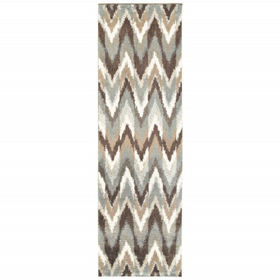 2’x8’ Gray and Taupe Ikat Pattern Runner Rug