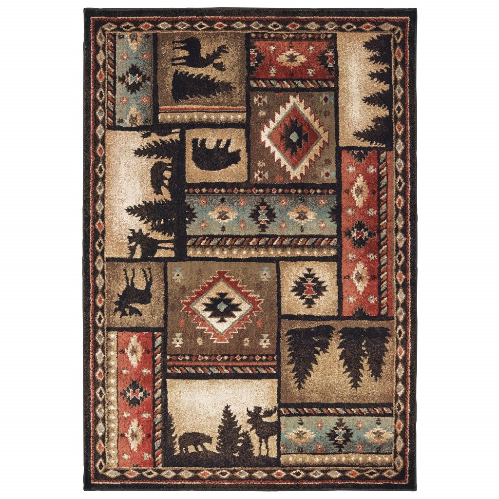 7’x9’ Black and Brown Nature Lodge Area Rug