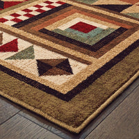7’x9’ Brown and Red Ikat Patchwork Area Rug
