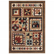 8’x10’ Brown and Red Ikat Patchwork Area Rug