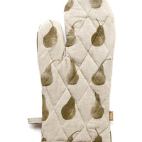 Set of Olive Green Pear Patterned Apron with Oven Gloves