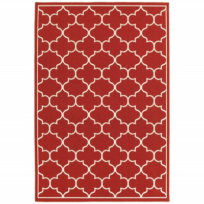 2’x3’ Red and Ivory Trellis Indoor Outdoor Scatter Rug