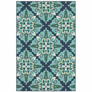 2’x3’ Blue and Green Floral Indoor Outdoor Scatter Rug