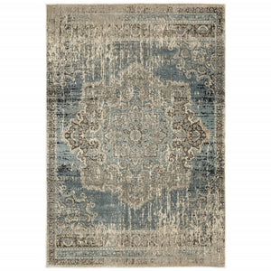 2’x3’ Blue and Ivory Medallion Scatter Rug