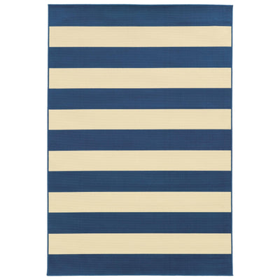 2’x4’ Blue and Ivory Striped Indoor Outdoor Scatter Rug