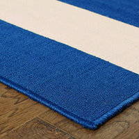 2’x4’ Blue and Ivory Striped Indoor Outdoor Scatter Rug