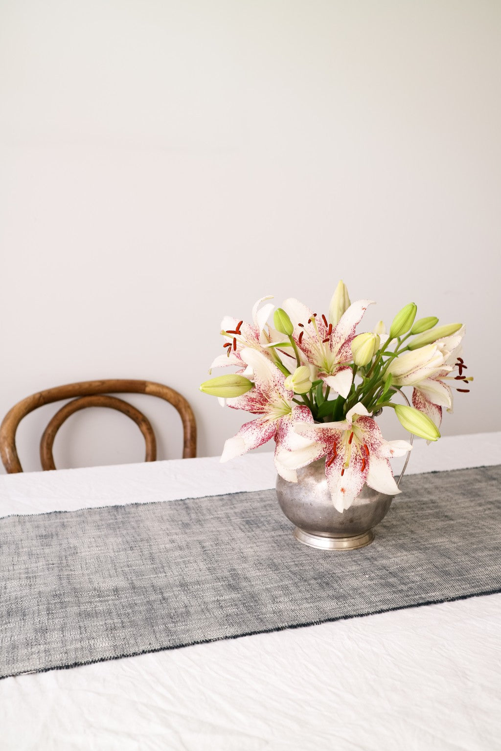 Set of Dark Blue Striped Table Runner and Eight Napkins