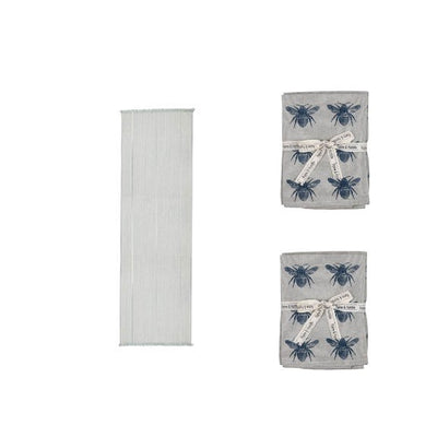 Set of Periwinkle Striped Table Runner and Eight Napkins