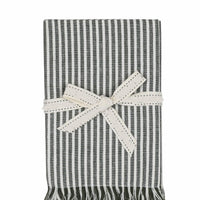 Set of Leaf Green Striped Table Runner and Eight Napkins