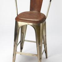 Brown Leather and Iron Bar Stool