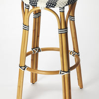 Navy Blue and White Rattan Bar Stool
