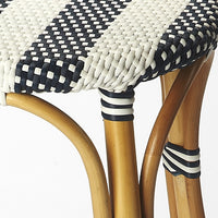 Navy Blue and White Rattan Bar Stool